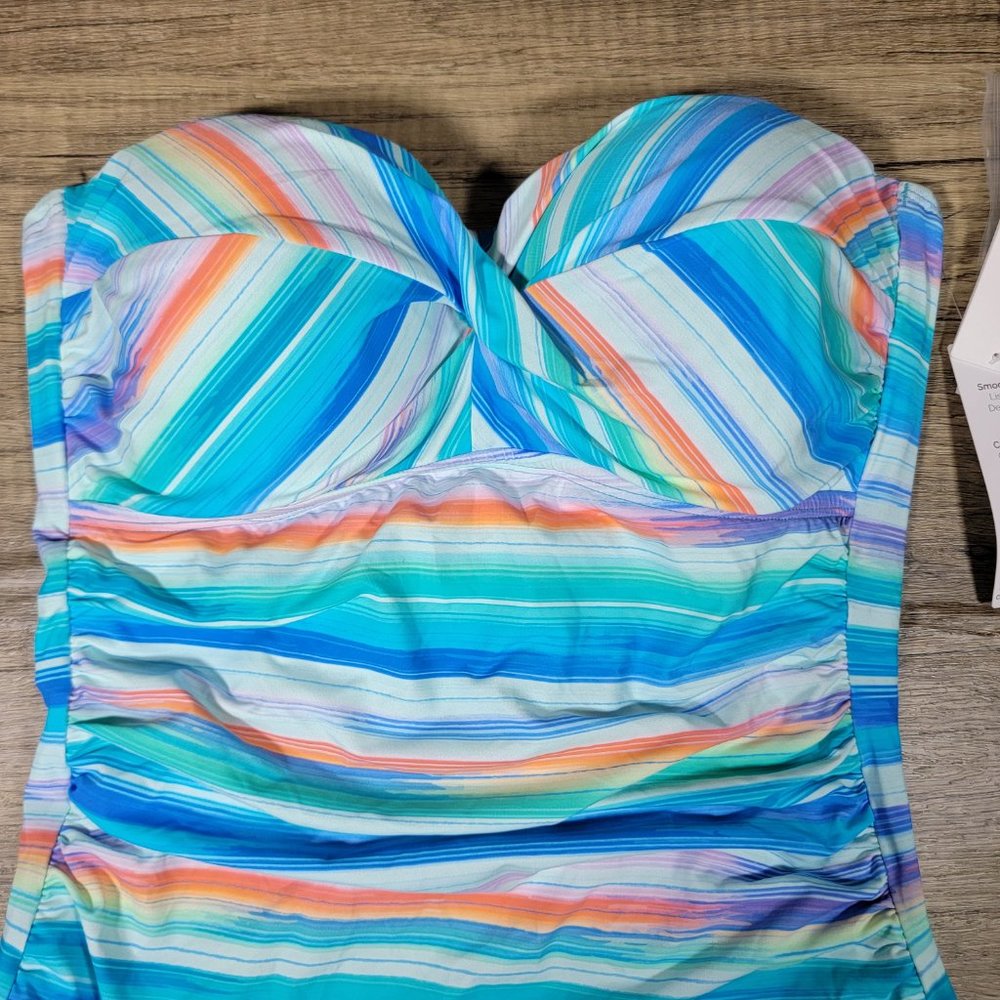 Jantzen Womens Multicolor Swimsuit Layered Cocktail Bandeau One-Piece (Sz 8) - Picture 3 of 8